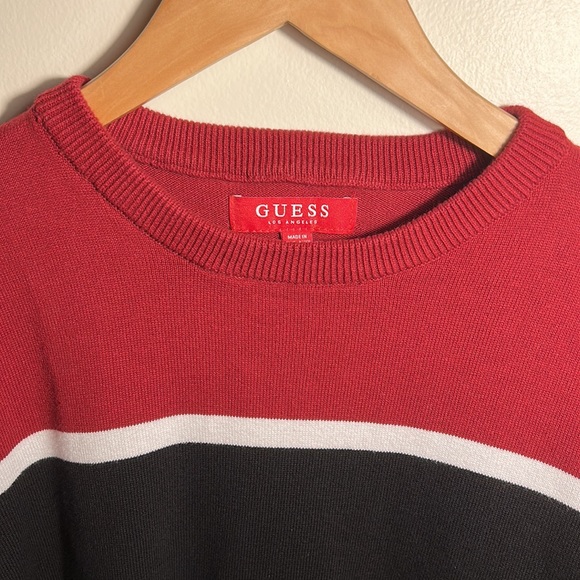 Guess Los Angeles Embroidered Sleeves Mens Sweater Red And Black US Size L - Picture 2 of 8